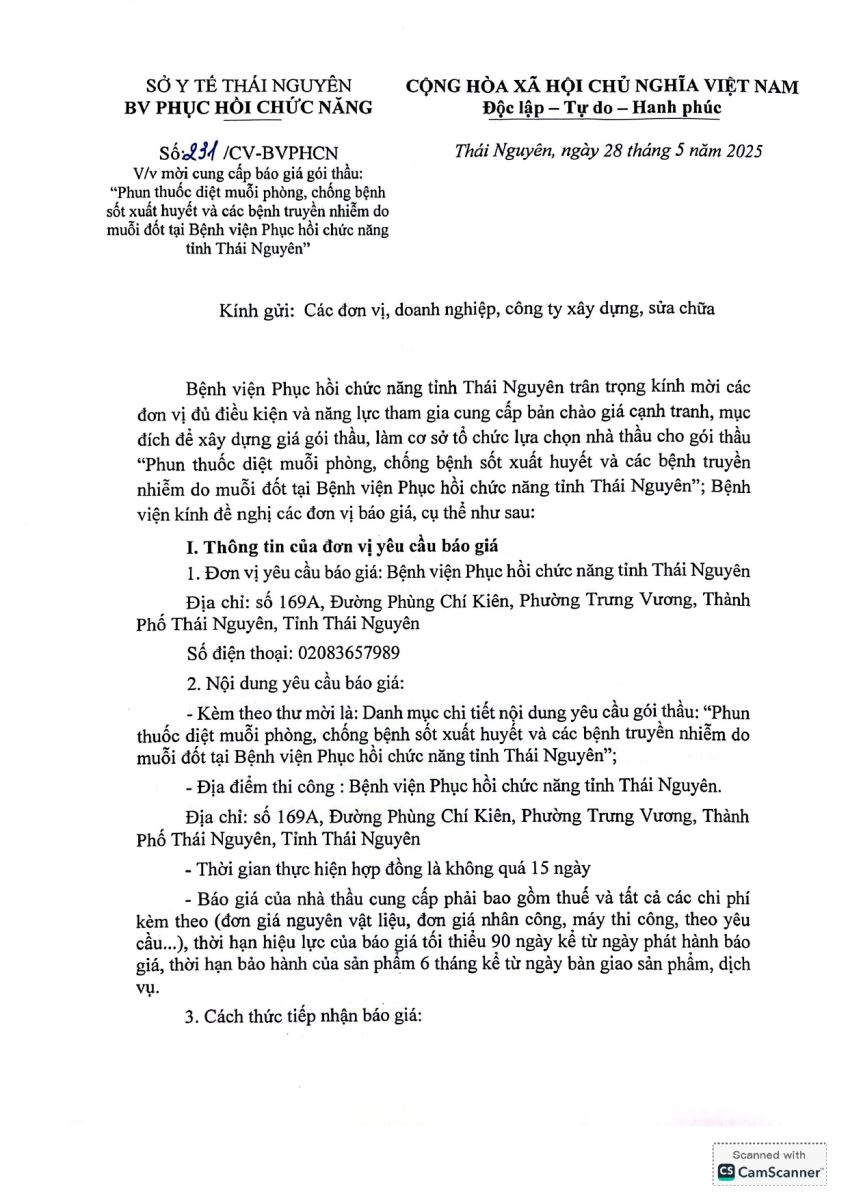 Mời báo giá gói thầu " Phun thuốc diệt muỗi phòng chống sốt xuất huyết và các bệnh truyền nhiễm do muỗi đốt
