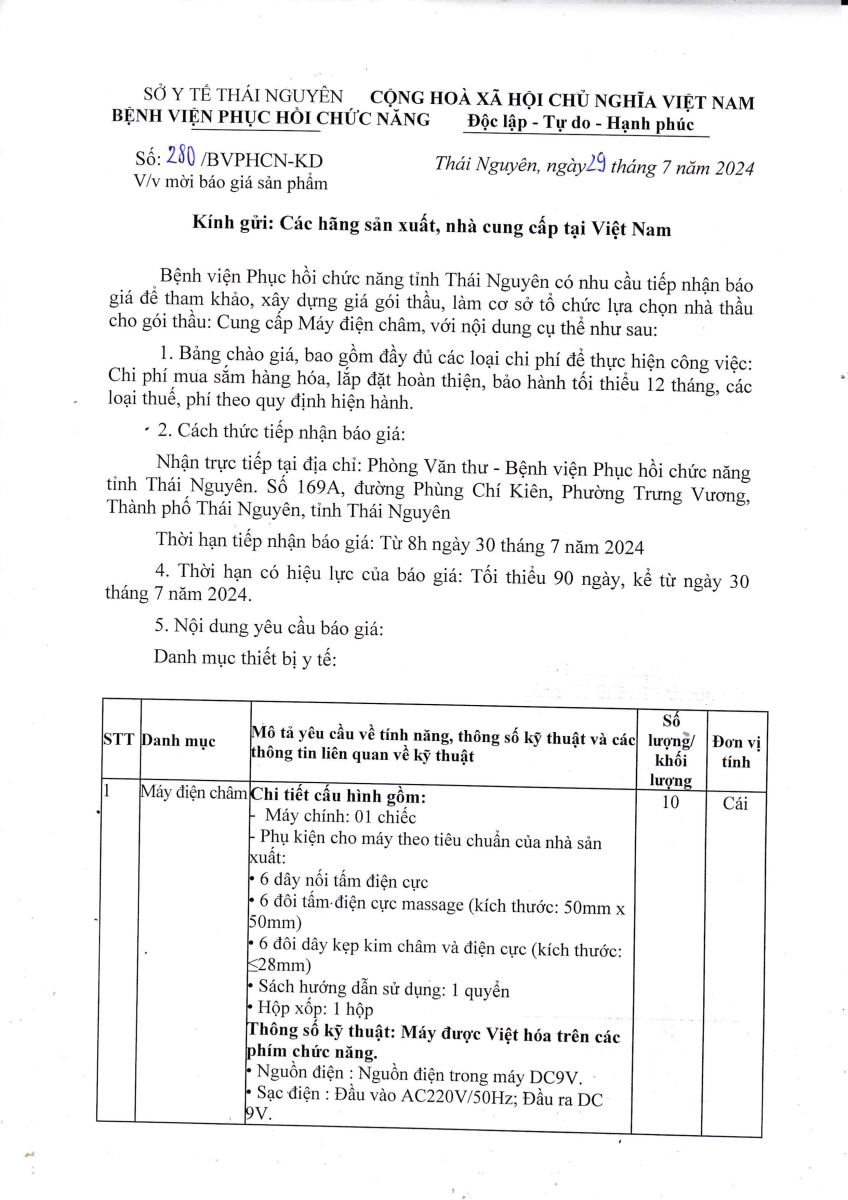 thông báo mời báo giá sản phẩm