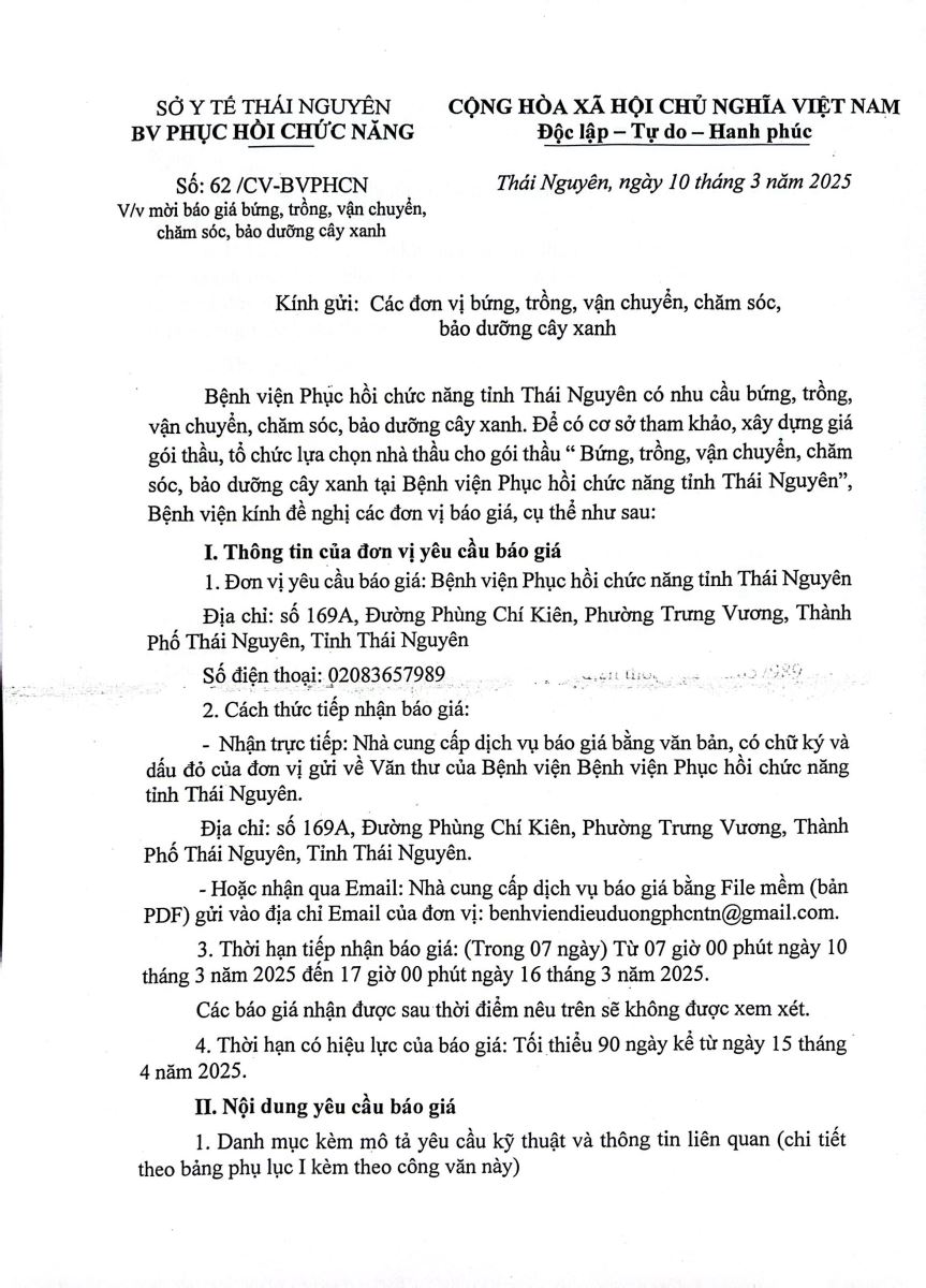 Mời báo giá bứng, trồng, vận chuyển, chăm sóc, bảo dưỡng cây xanh