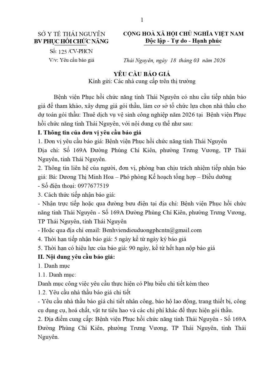 Yêu cầu báo giá Thuê dịch vụ vệ sinh công nghiệp năm 2026