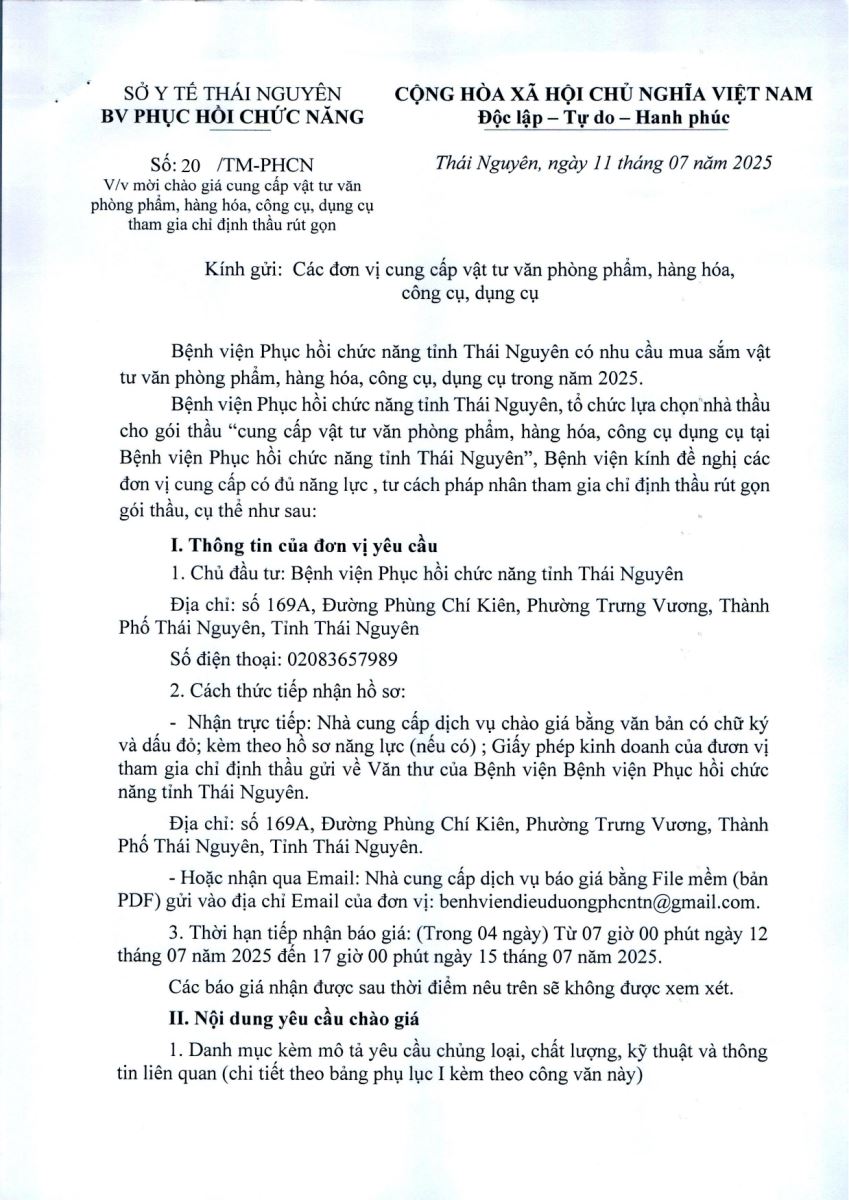 mời báo giá cung cấp vật tư văn phòng phẩm, hàng hóa, công cụ, dụng cụ tham gia chỉ định thầu rút gọn